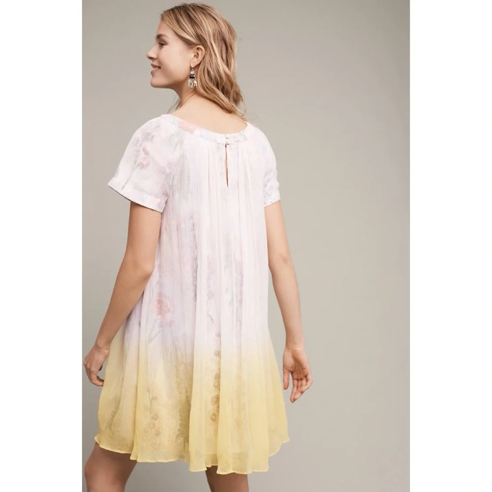 Anthropologie HD Pink And Yellow Floral In Paris Dipped Chroma Swing Dress 8 - Picture 3 of 11